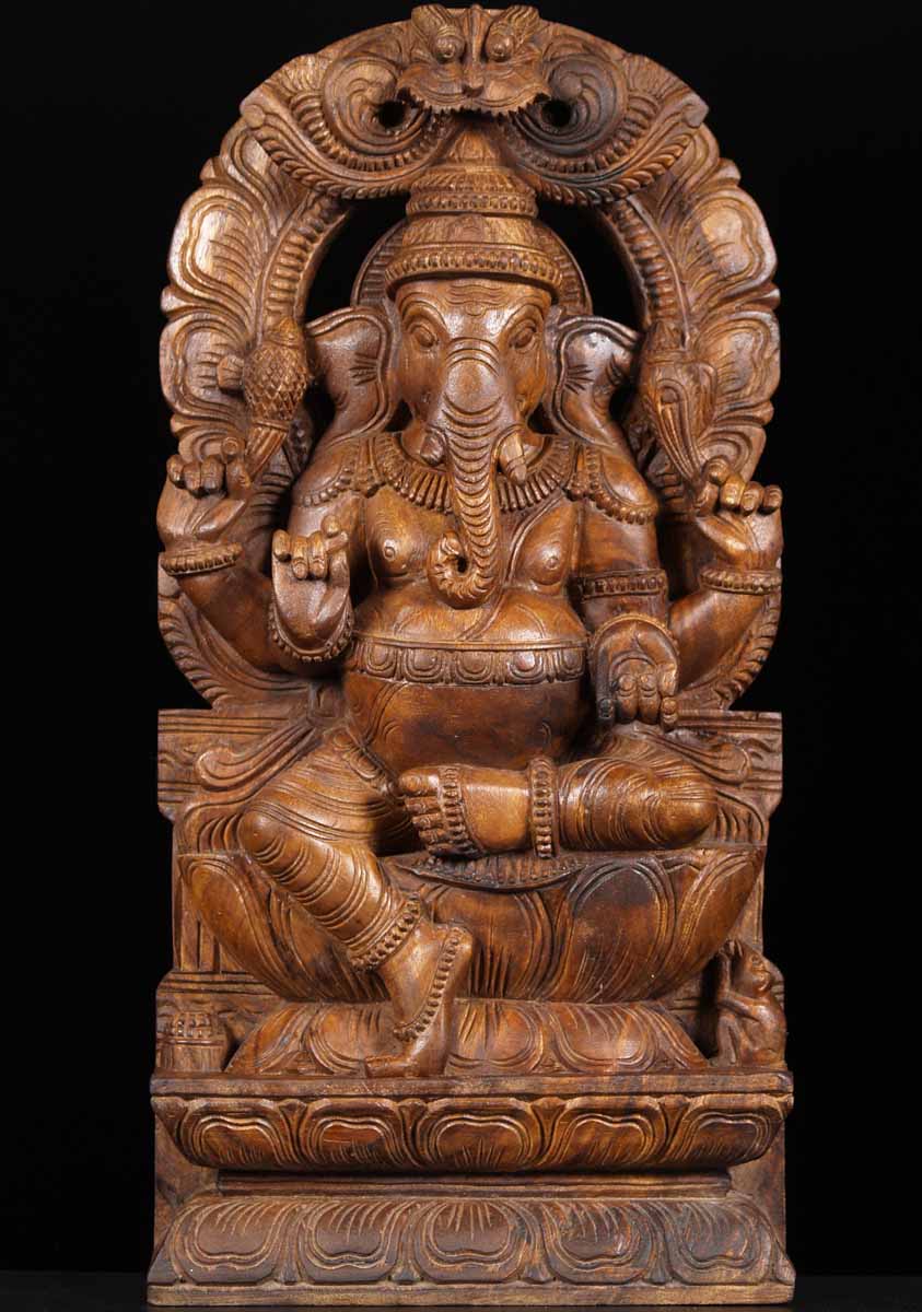 Wooden Ganesh Sculpture 24"